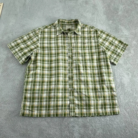L.L.Bean Mens Green Plaid Button-Down  Shirt L-REG Cotton/Polyester 4916 - Picture 1 of 7
